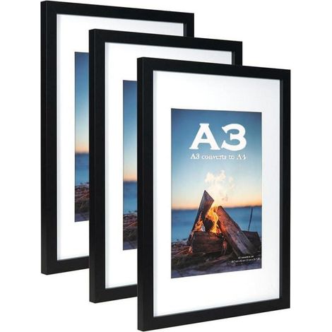 Holz Bilderrahmen A3 Passepartout für A4 Schwarz 3er Pack (1/5)
