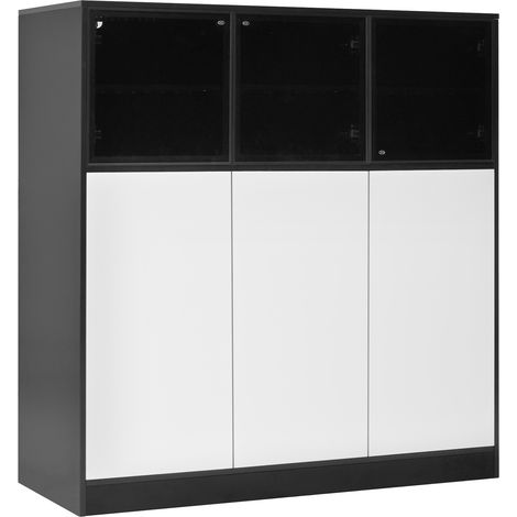 Sideboard mit Glastüren und weißen Türen 100 x 40 x 105 cm mit LED Schwarz Weiß (1/5)