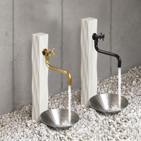 Wasserhahn Messing Antik, Wandmontierte 180° Drehbar Waschtischarmatur, Kaltwasserhahn Garten Bronze Wand für Badezimmer Küche und Außenbereich, Lang (1/5)