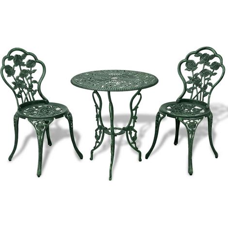 Ensemble bistro 3 pièces en aluminium coulé vert, table ronde et 2 chaises - PANGIVO (1/5)