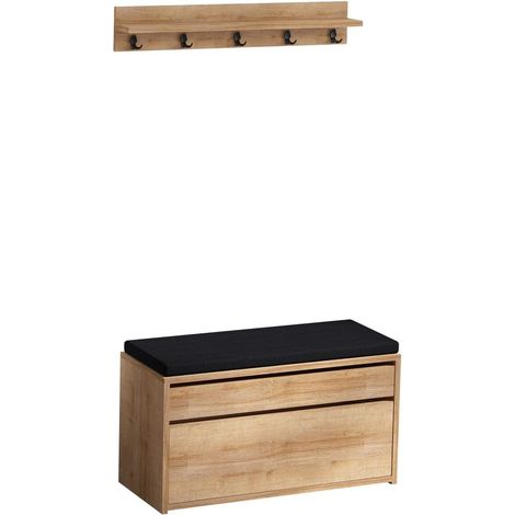 Ensemble banc d'entrée et patère murale effet chêne - Lugo