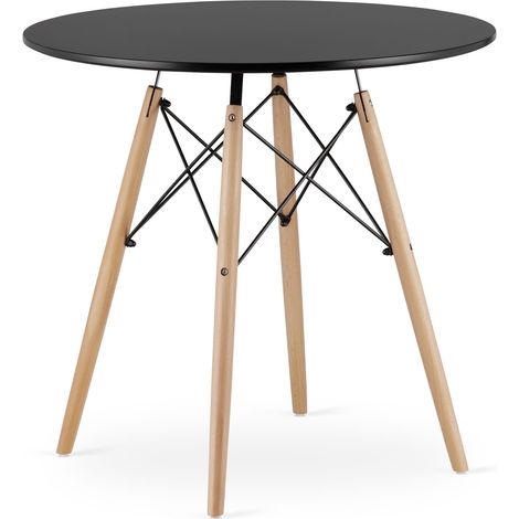 Table ronde scandinave Just Home, hêtre clair, 80 x 80 x 72 cm, noire (1/5)