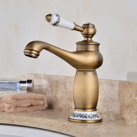 TuseRxln Retro-Waschtischarmatur, Einhebelmischer für Waschbecken, Warm- und Kaltwasserarmatur, Messing