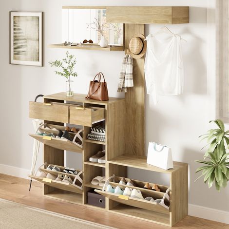 Mobile da ingresso 4 pezzi 130x30x174 cm in legno naturale con contenitore FloraGrace (1/5)