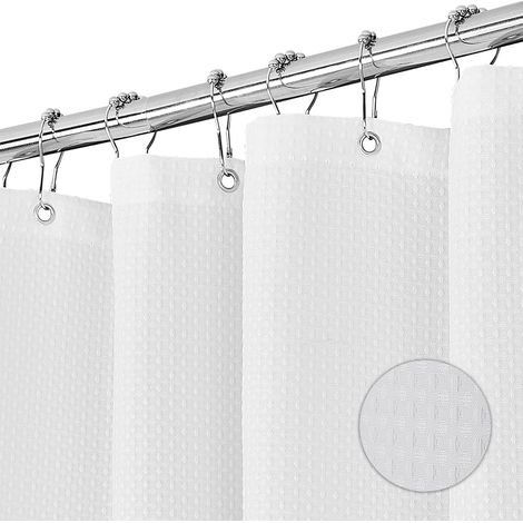 Rideau de Douche Tissu Polyester Lavable en Machine Rideau Salle de Bain Baignoire avec 12 Métal Crochets Imperméable 180X180CM Gaufre Blanc (1/5)