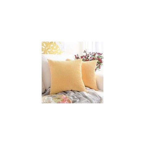 45cm Coussin et housse de coussin Rayé Jaune Clair Lot de 2, Velours Côtelé Doux Décoratif Carré Housse de Coussin Housses de Coussin Taie d'oreiller, Décorations de Maison pour Canapé Canapé Lit Chai (1/5)