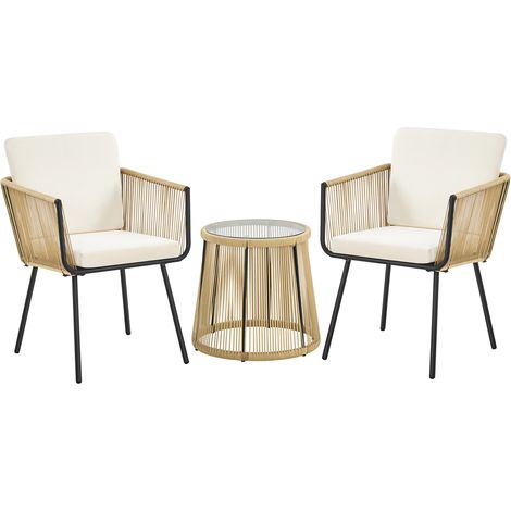 Yaheetech Set Mobili da Giardino di Conversazione per Patio Salottino in Rattan PE 2 Sedie da Esterno con Cuscini e 1 Tavolo in Vetro Set di Bistro Arredamento Balcone Terrazza Marrone e Crema (1/5)