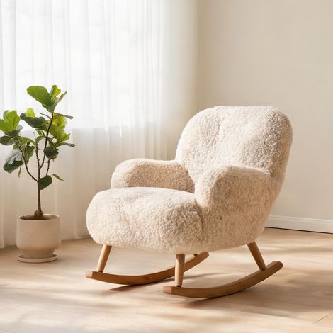 Fauteuil crème en laine bouclée 94 x 70 x 100 cm (1/5)