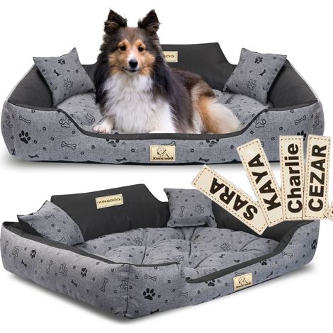 Letto per cani KINGDOG box 100x75 cm personalizzato ossa impermeabili nero