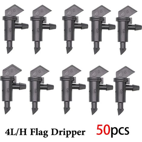 (B-4L x 50 pièces) Goutteur d'arrosage de jardin en forme de drapeau, raccord de tuyau de 4 mm, pour plantes en pot. (1/5)
