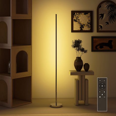 Lampadaire LED sur pied 150 cm, température de couleur réglable, télécommande incluse, argenté (1/5)