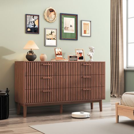 Commode Chambre 6 Tiroirs, Armoire de Rangement, Meuble à Vêtements, 100 x 34 x 73 cm, Couleur bois de noyer (1/5)