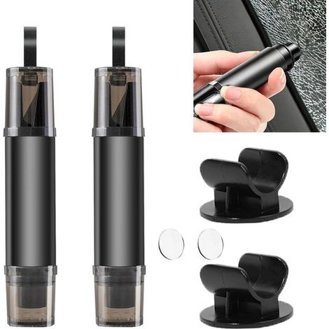 Set di 2 rompivetro, martello di sicurezza per auto 2 in 1, rompivetro e taglia cinture di sicurezza con vetro di prova e supporto autoadesivo, taglia cinture di sicurezza (1/5)