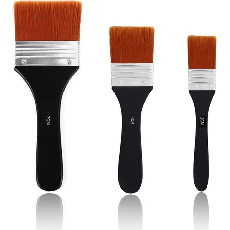 Lot de 3 pinceaux de peinture acrylique pour pinceaux acryliques - Pinceaux plats - Qualité artistique - Poils plats - Nylon - Pour peinture à l'huile et peinture (20/40/70 mm) (1/5)