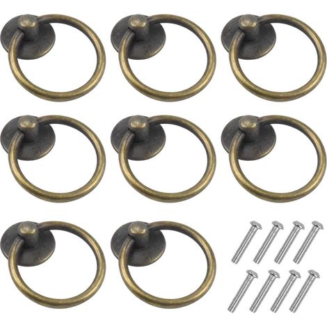 CCYKXA 8 Stück Vintage-Schubladengriff, Möbelknopf, runde Schrankgriffe, Schubladenringknöpfe, Schrankgriff, antike Zinklegierung für Küchenkommode, Türdekor, Bronze