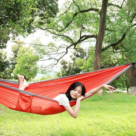 Hamac double portable de camping et de voyage, lit suspendu avec sangle pour arbre (gris orange) (1/5)