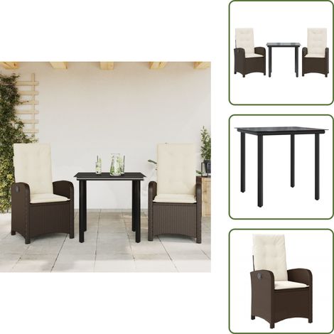 Chaise inclinable - vidaXL Ensemble à manger de jardin 3 pcs et coussins marron poly rotin - Coussin de siège (1/5)