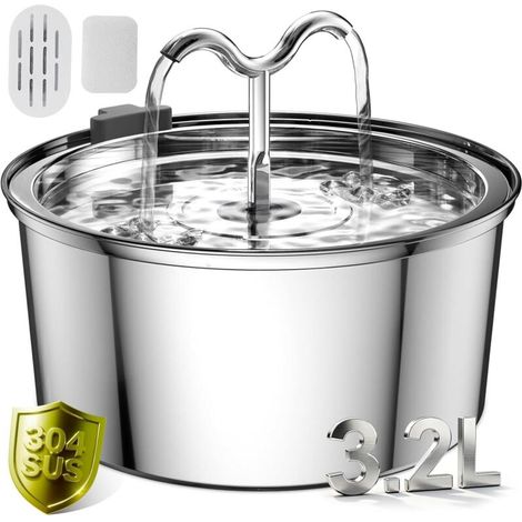 3.2L Cat Water Fountain, Stainless Steel Cat Water Fountain with Ultra-Quiet Pump, Dog Water Fountain Dispenser, 1 Filter & 1 Sponge Included (1/5)
