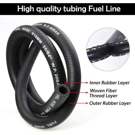 Ø 10 mm Tuyau Gaz D'essence Kit Tuyau de Carburant 1 mètre avec 5 Pièces Colliers de Serrage pour Bateau Gaz Marin Diesel Essence (1/4)