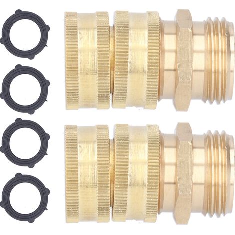 2 paires d'adaptateurs de tuyau en laiton 3/4 po, adaptateur à 2 voies, durable et pratique pour le jardin et la machine à laver (1/5)