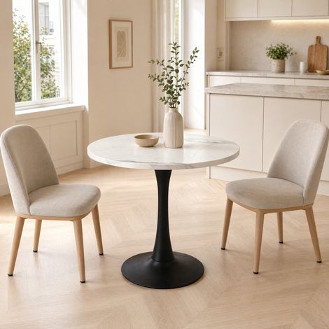 Runder Esstisch Modern für 2 bis 4 Personen, Platte in Marmoroptik, Metallgestell, Esszimmer, 80 cm (1/5)