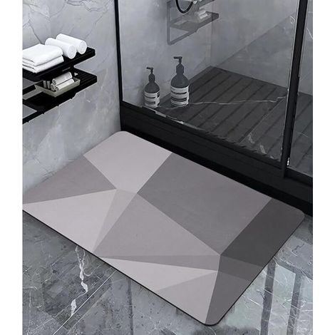 Bain Antidérapant, Tapis De Bain Diatomit Absorbant, Microfibre Tapis Salle de Bain, Rapide Antidérapant Tapis, Doux Séchage Tapis de Douche,Gris