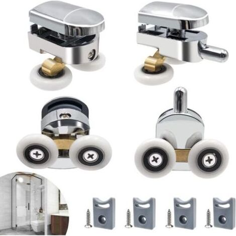 Rouleau de porte de douche, 4 roulettes doubles pour porte de douche Roulettes Coulissantes Porte Roue de Remplacement pour Cabine de Douche (1/5)