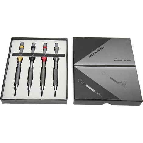 Kit de 4 tournevis plats en acier inoxydable pour horloger, outils de réparation pour montres, bijoux et lunettes. (1/5)