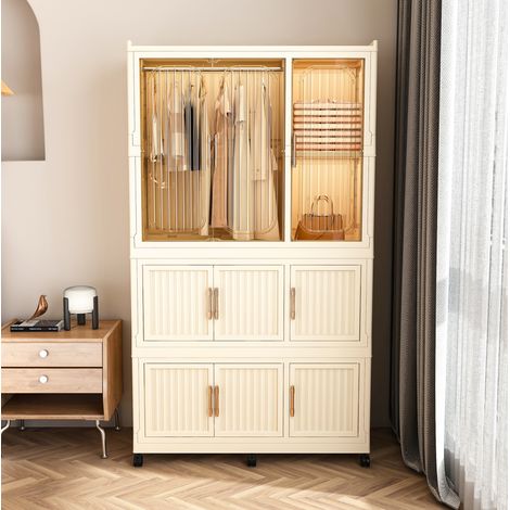 Faltbarer Kleiderschrank 92×45×158 cm aus Polypropylen, Beige, 9 Türen – MEUBLIV (1/5)