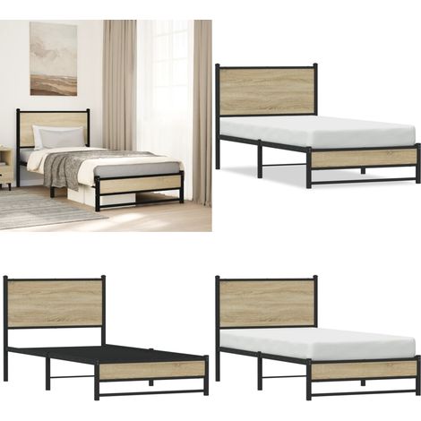 vidaXL Metallbett ohne Matratze Sonoma-Eiche 90x200 cm