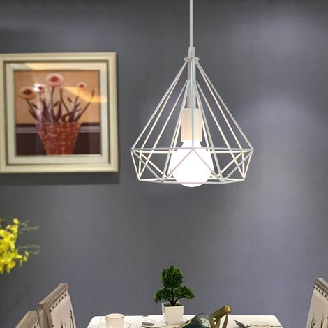 Lampada a Sospensione, Plafoniera in Industriale Stile con Ø25cm Gabbia di Diamante, Illuminazione con E27 per Soggiorno Cucina di Casa Ristorante Cafe (Bianco)