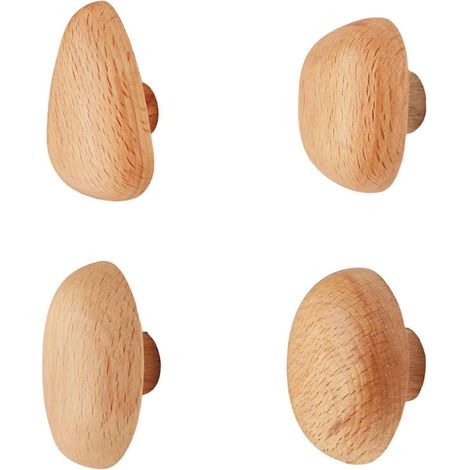 Moderne Wandhaken aus Holz mit starkem Kleber, steinförmig, 4er-Set, ideal zum Aufhängen von Jacken und Hüten, mehrfarbig (1/5)