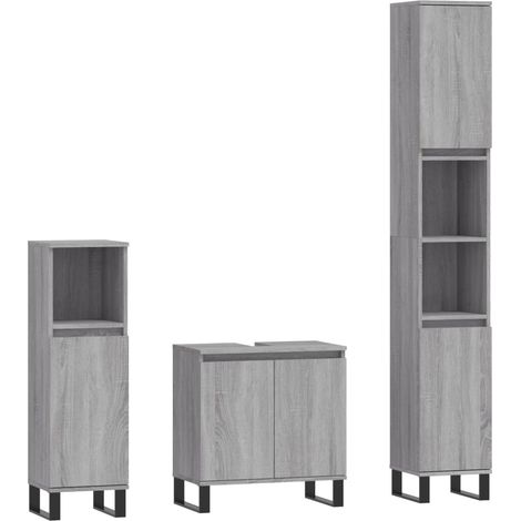 Ensemble d'armoires de salle de bain 3 pcs - Colonne Miroir Meuble sous-vasque sonoma gris fr1512 - Maison La Vie