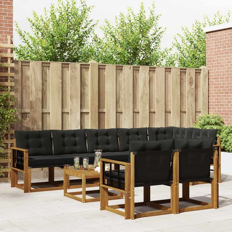 vidaXL Outdoor-Sofagarnitur mit Kissen 9 pcs Natürlich und Schwarz (1/5)