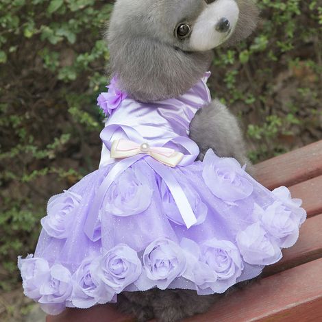 1 robe pour chien, rose, en satin doux avec perles et dentelle, taille ajustable jusqu'à 9 kg, pour célébrations estivales (1/5)