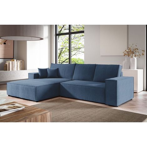 Ecksofa Schlafsofa LEVIO Stoff ARAGON Dunkelblau Ottomane Links (1/5)