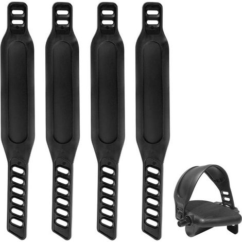 Correas para pedales, 2 pares, Pedales universales, Correa universal para pedales de longitud ajustable, Aptas para pedales de bicicleta, Negro (1/5)