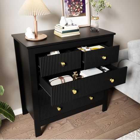 meuble rangement commode 5 tiroirs noir doré OKMYHOME (1/5)