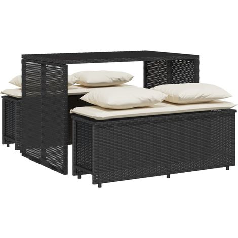 Maison Exclusive - 3-tlg. Garten-Essgruppe mit Kissen Schwarz Pol