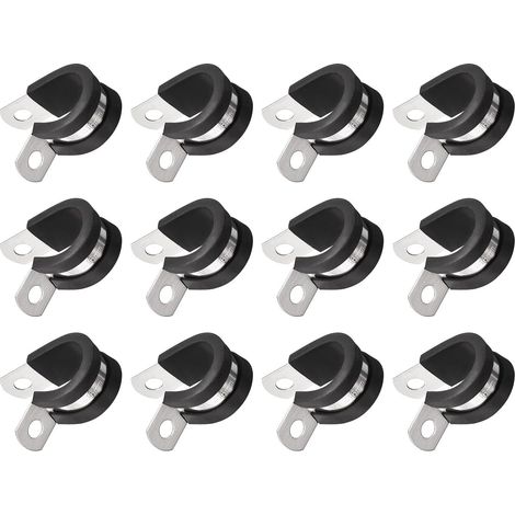 Lot de 12 colliers de serrage de câble de 16 mm, avec coussin en caoutchouc isolé en acier inoxydable 304 en forme de R pour tuyau (1/5)