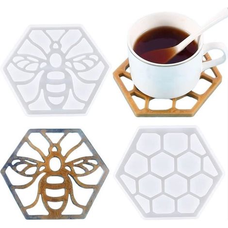 Moule à sous-verre - Non spécifié - Forme d'abeille - Silicone translucide - 2 pièces - 12,6 x 10,5 x 0,8 cm (1/4)