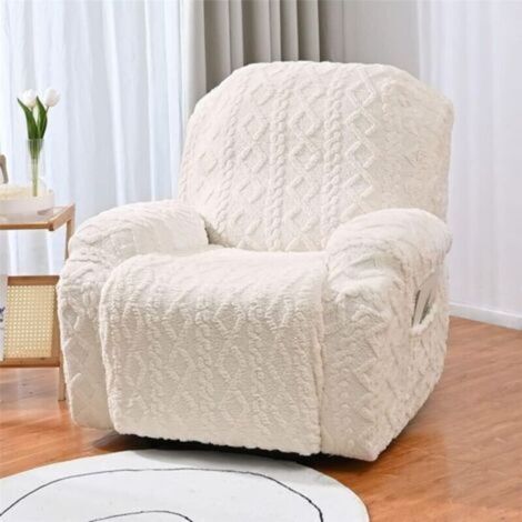 Housse de fauteuil inclinable extensible 1 place, housse de fauteuil inclinable électrique en peluche jacquard avec poche, protection de meubles lavable 4 pièces pour canapé, beige (1/4)