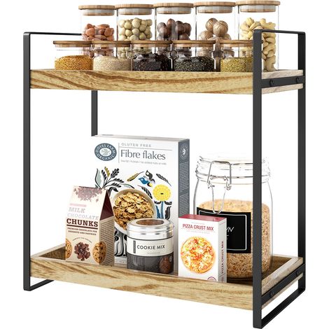 Coffee Station Organizer for Countertop 2 Tier Spice Rack Coffee Bar Accessories and Organizer Wooden Kitchen Storage Organisation, Countertop Organiser for Kitchen, Home, Office (1/5)