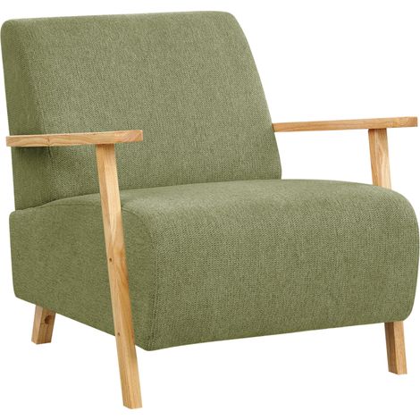 Sillón retro moderno con reposabrazos de tela verde Lesja