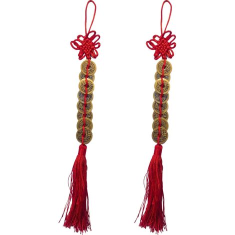 Lot de 2 pièces porte-bonheur - Nœud rouge - Porte-bonheur - Feng Shui chinois - Décoration de voiture - 2 longs (1/3)