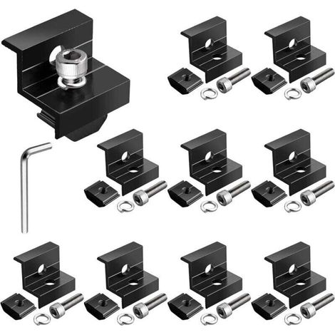 Lot de 10 Supports de Module Solaire Pinces Centraux de 30MM/35MM Aluminium Module Solaire Support en Z Support de Panneau Solaire Photovoltaïque pour Camping-car, Toits (Noir) (1/4)