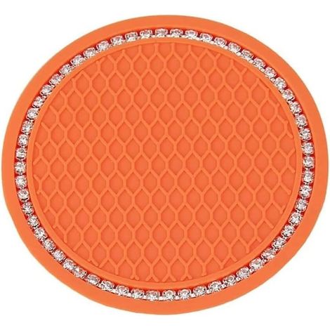 Sous-verre de voiture 4 pièces, sous-verre de voiture en cristal antidérapant en silicone de 2,75 pouces, accessoires d'intérieur de voiture, tapis de sous-verre GM (Orange)