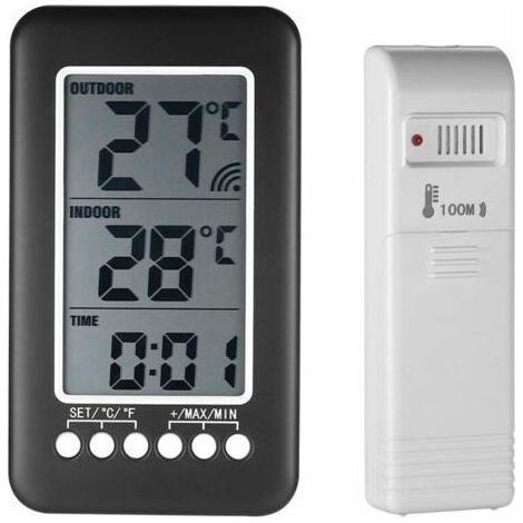 Horloge de Température Numérique Sans Fil 2 en 1 - Intérieur/Extérieur - Écran LCD ℃ / ℉ avec Transmetteur (Batterie non Incluse) (1/5)
