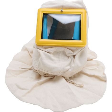 Casque de sablage avec capuche et double couche de verre de protection pour le sablage, la peinture et le grattage (cadre jaune). (1/5)