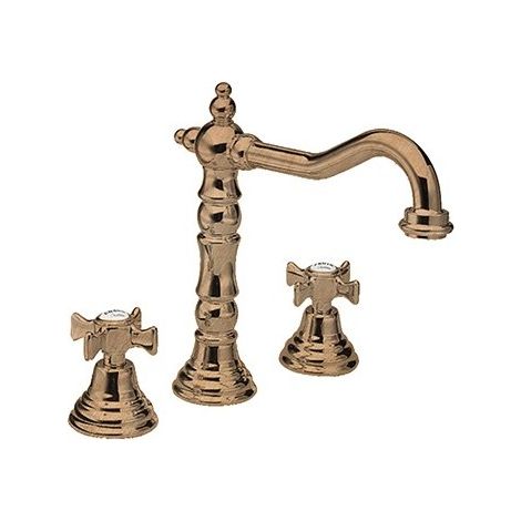 Mélangeur Lavabo 3 Trous Bec Potence +Vidage Or Rose Brosse CHAMBORD - CRISTINA ONDYNA CH11234P